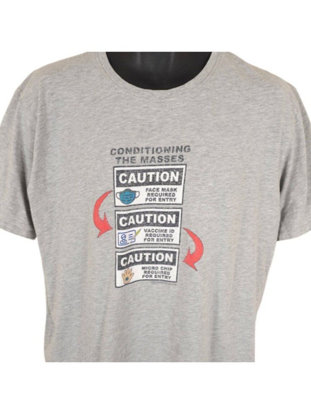 Conditioning The Masses T Shirt Mens Size XL Gray Caution Masks Vaccine